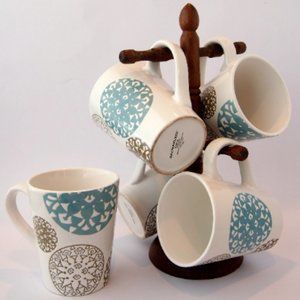 Set of 5 Rachael Ray Boho Mandala "Pendulum" Coffee + Tee Mugs